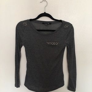 Gray crew neck long sleeve with stud detailing